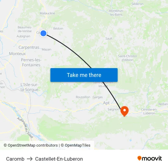 Caromb to Castellet-En-Luberon map