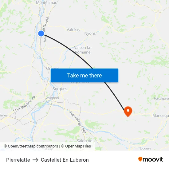 Pierrelatte to Castellet-En-Luberon map