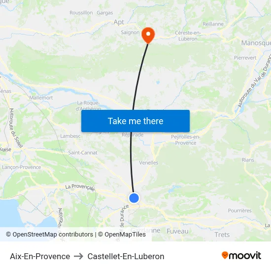 Aix-En-Provence to Castellet-En-Luberon map