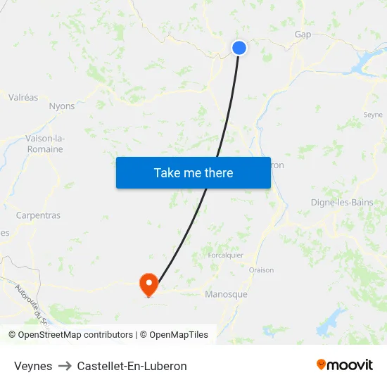 Veynes to Castellet-En-Luberon map