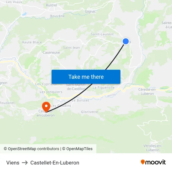 Viens to Castellet-En-Luberon map