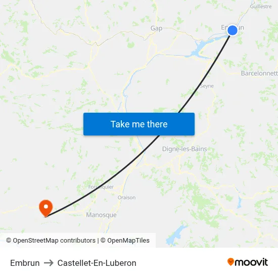 Embrun to Castellet-En-Luberon map