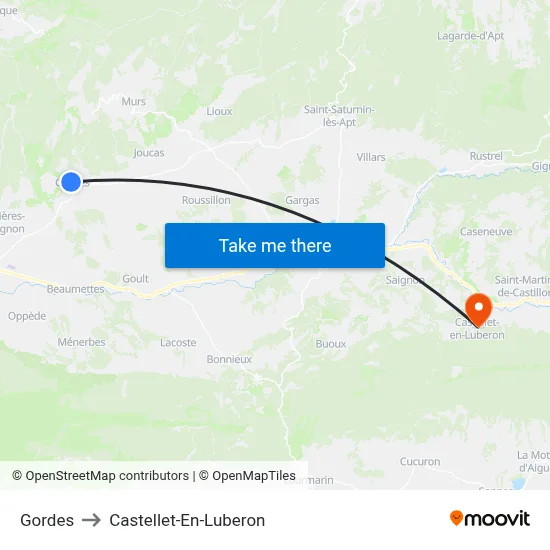 Gordes to Castellet-En-Luberon map