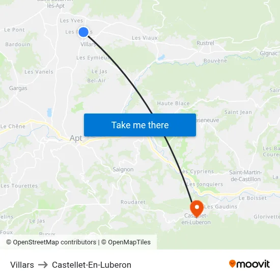 Villars to Castellet-En-Luberon map