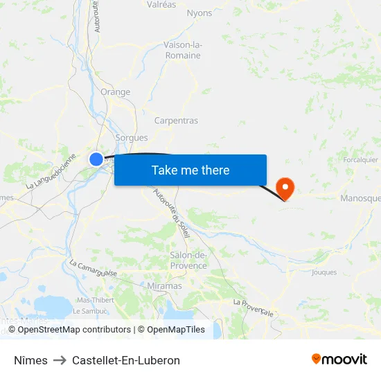 Nîmes to Castellet-En-Luberon map