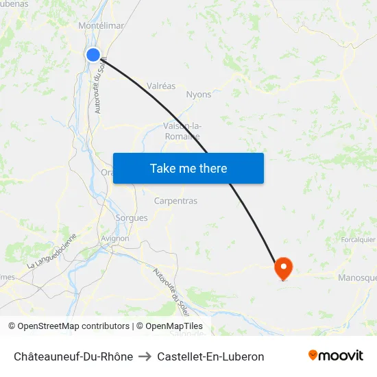 Châteauneuf-Du-Rhône to Castellet-En-Luberon map