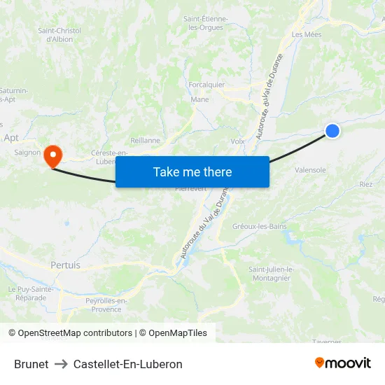 Brunet to Castellet-En-Luberon map