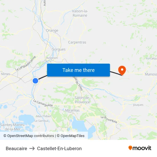 Beaucaire to Castellet-En-Luberon map