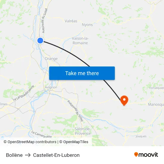 Bollène to Castellet-En-Luberon map
