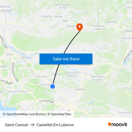 Saint-Cannat to Castellet-En-Luberon map
