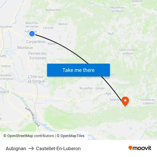 Aubignan to Castellet-En-Luberon map