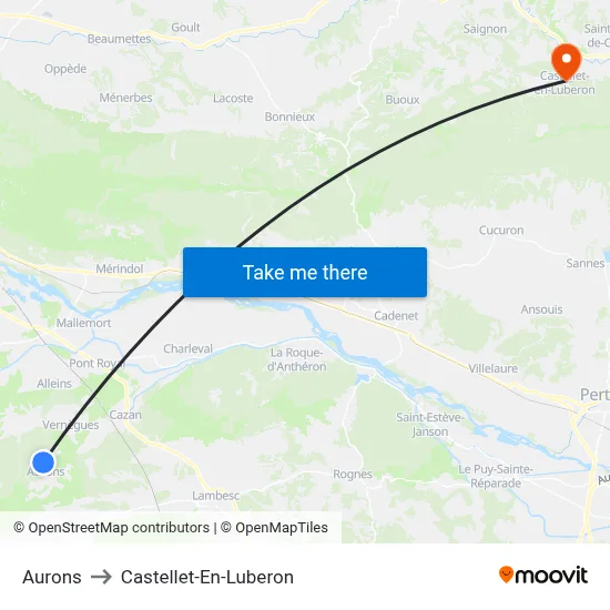 Aurons to Castellet-En-Luberon map