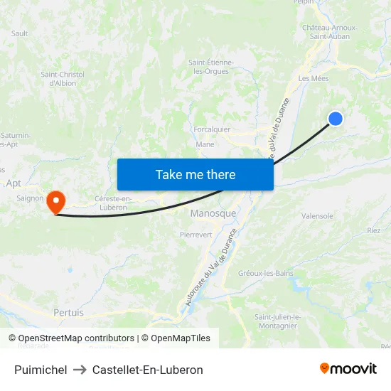 Puimichel to Castellet-En-Luberon map