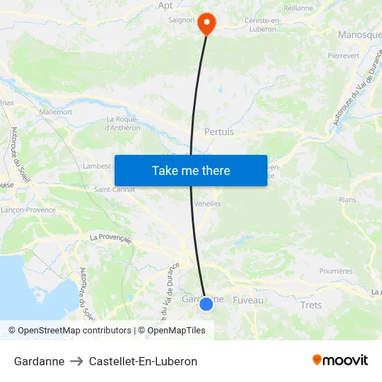 Gardanne to Castellet-En-Luberon map
