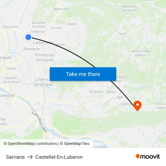 Sarrians to Castellet-En-Luberon map