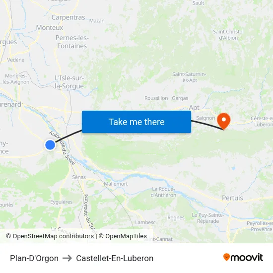 Plan-D'Orgon to Castellet-En-Luberon map
