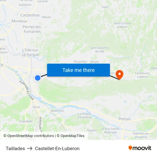 Taillades to Castellet-En-Luberon map