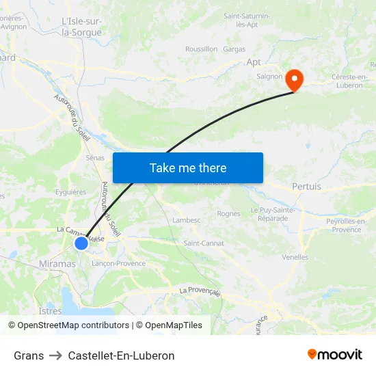 Grans to Castellet-En-Luberon map