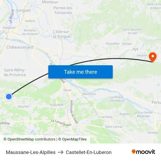 Maussane-Les-Alpilles to Castellet-En-Luberon map
