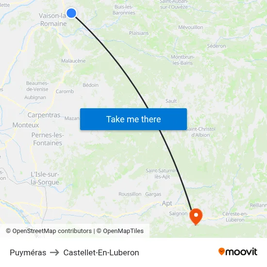 Puyméras to Castellet-En-Luberon map