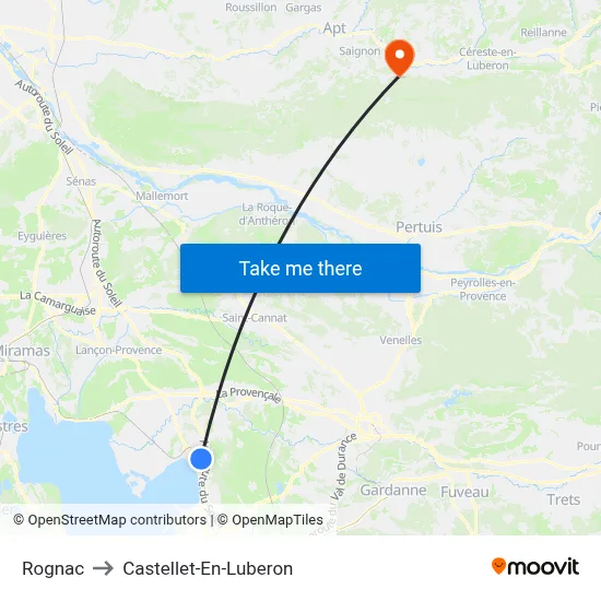 Rognac to Castellet-En-Luberon map