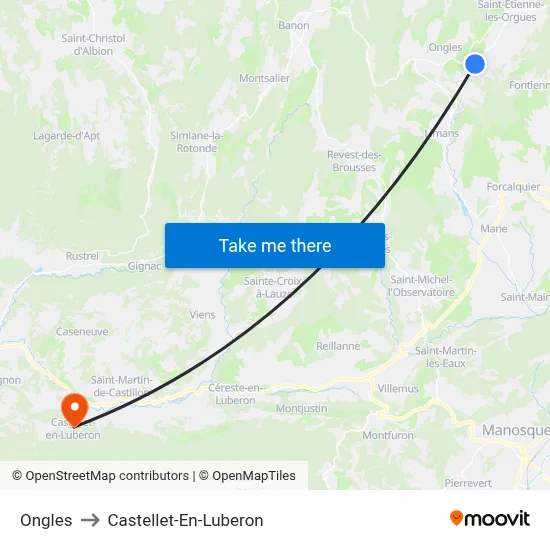 Ongles to Castellet-En-Luberon map