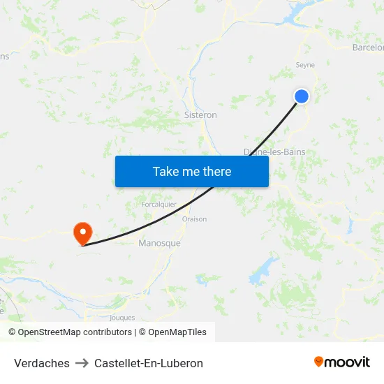 Verdaches to Castellet-En-Luberon map