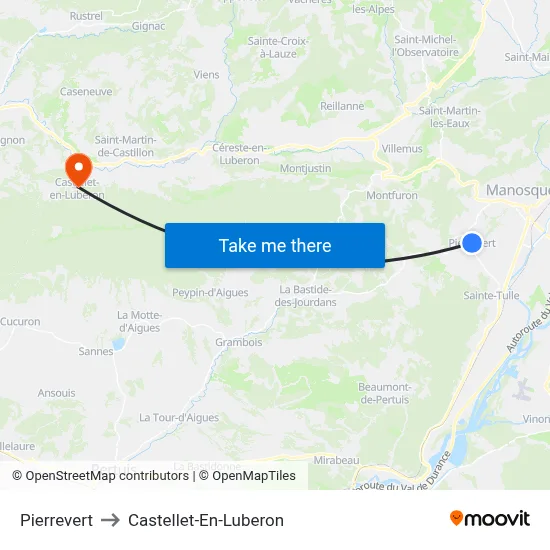 Pierrevert to Castellet-En-Luberon map