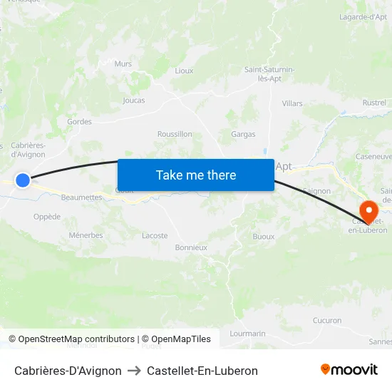 Cabrières-D'Avignon to Castellet-En-Luberon map