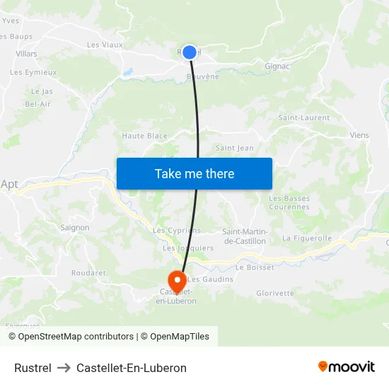 Rustrel to Castellet-En-Luberon map