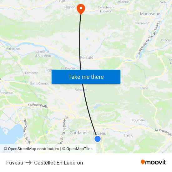 Fuveau to Castellet-En-Luberon map