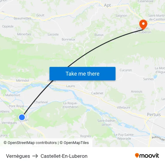 Vernègues to Castellet-En-Luberon map