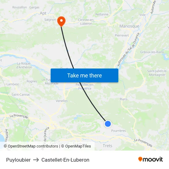 Puyloubier to Castellet-En-Luberon map