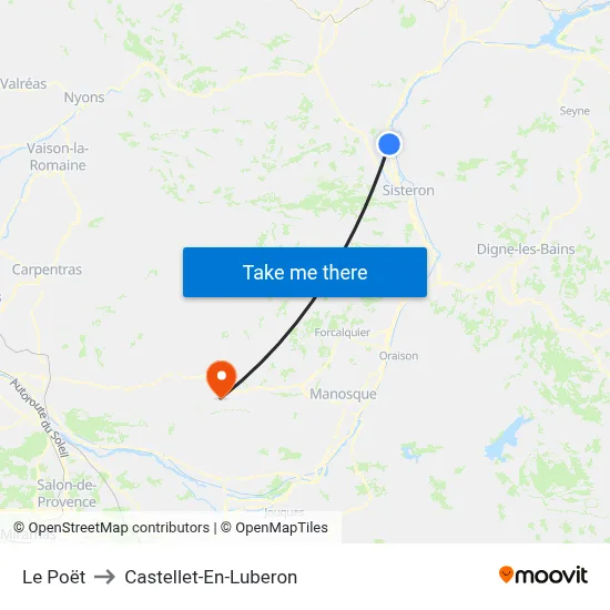 Le Poët to Castellet-En-Luberon map