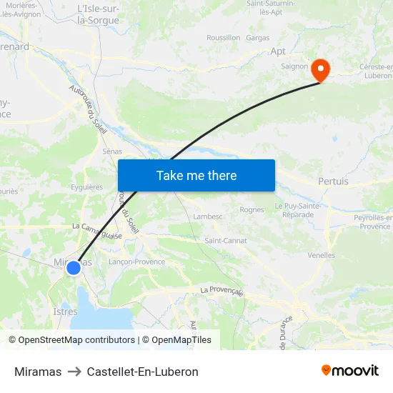 Miramas to Castellet-En-Luberon map