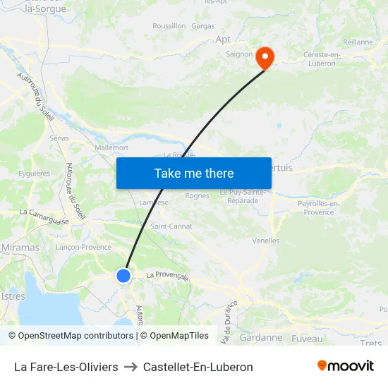 La Fare-Les-Oliviers to Castellet-En-Luberon map