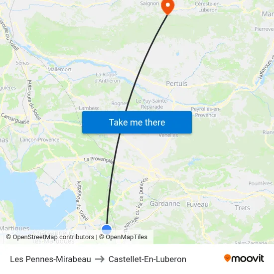 Les Pennes-Mirabeau to Castellet-En-Luberon map