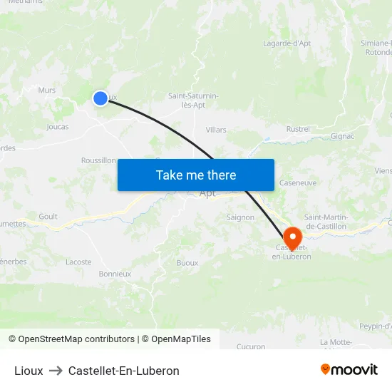Lioux to Castellet-En-Luberon map