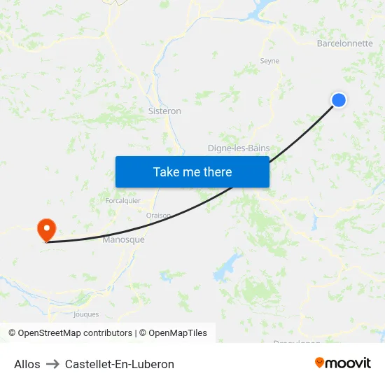 Allos to Castellet-En-Luberon map