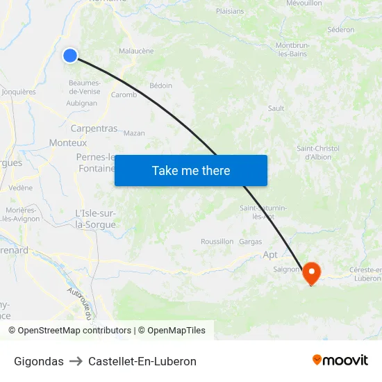Gigondas to Castellet-En-Luberon map