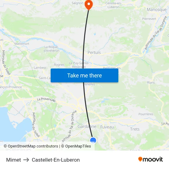 Mimet to Castellet-En-Luberon map