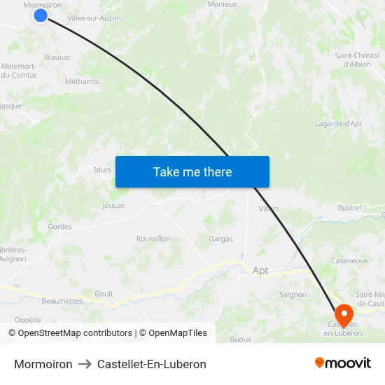 Mormoiron to Castellet-En-Luberon map