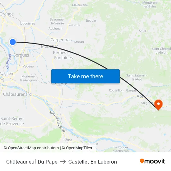 Châteauneuf-Du-Pape to Castellet-En-Luberon map