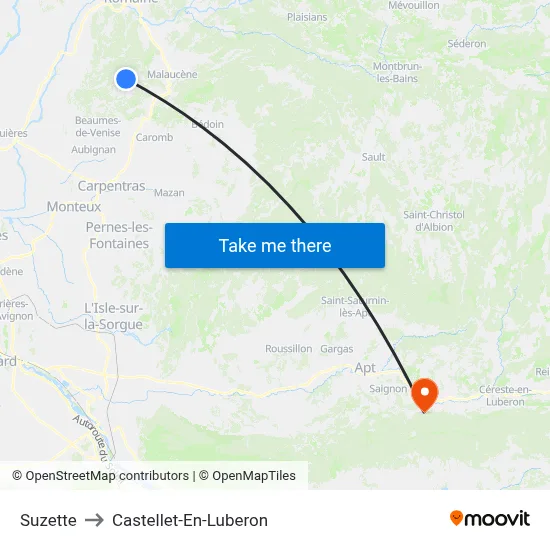 Suzette to Castellet-En-Luberon map