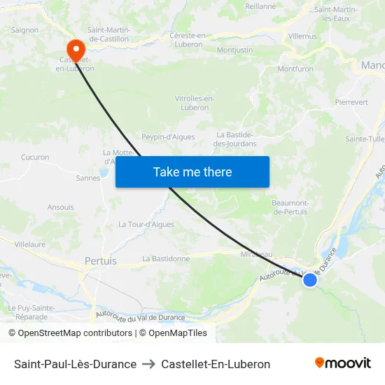 Saint-Paul-Lès-Durance to Castellet-En-Luberon map