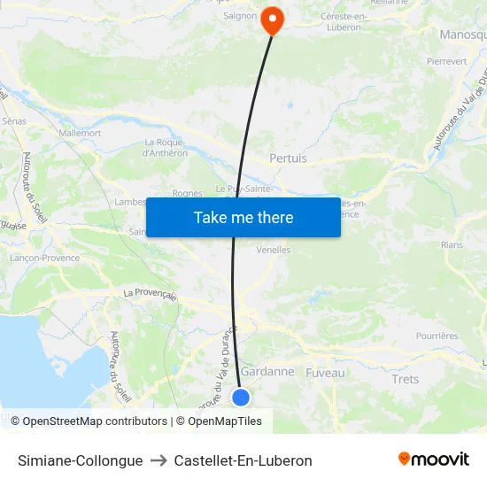 Simiane-Collongue to Castellet-En-Luberon map