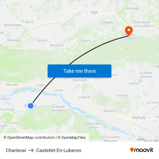 Charleval to Castellet-En-Luberon map