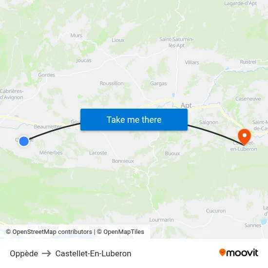 Oppède to Castellet-En-Luberon map