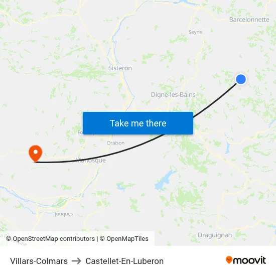 Villars-Colmars to Castellet-En-Luberon map