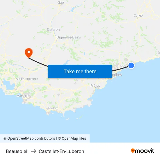 Beausoleil to Castellet-En-Luberon map